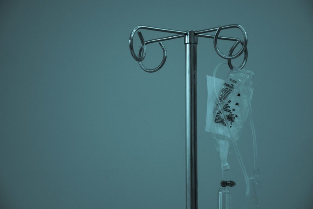 IV drip stand in hospital room